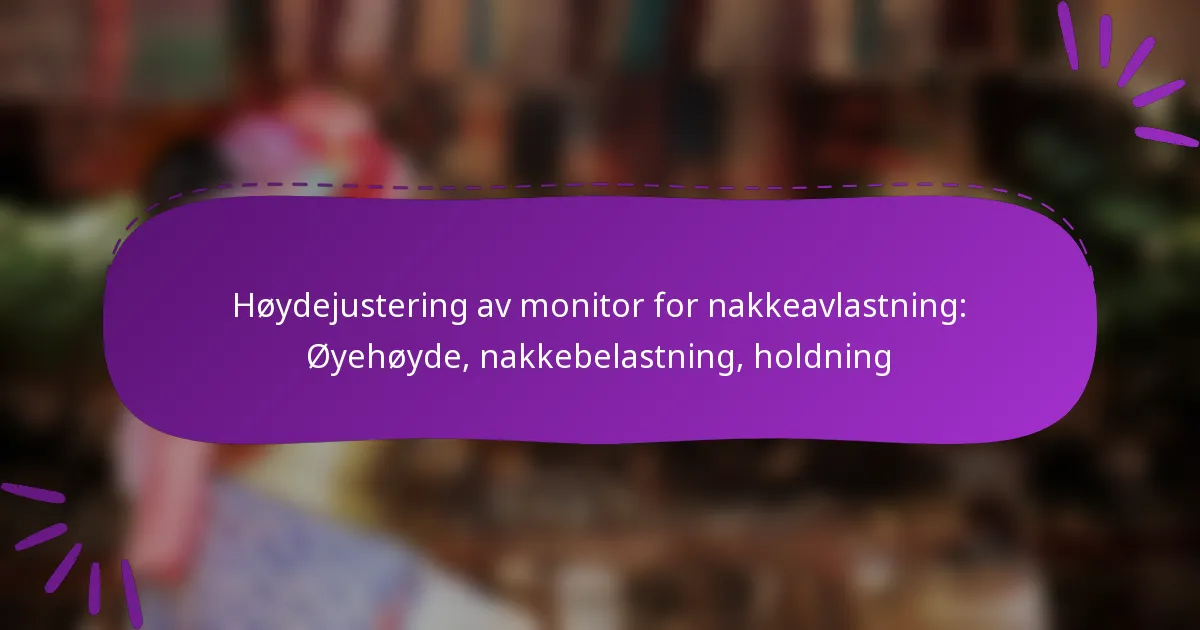 Høydejustering av monitor for nakkeavlastning: Øyehøyde, nakkebelastning, holdning